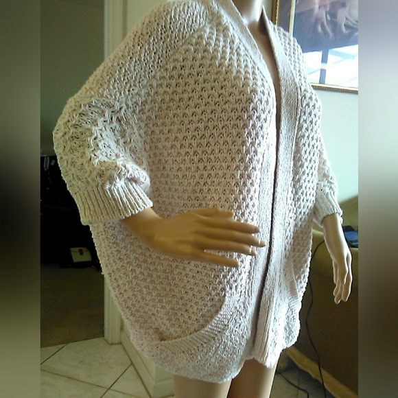 BEAUTIFUL KNIT OPEN CARDIGAN BY LARA KNIT SZ. MED LIGHT PINK & METALLIC PINK - Picture 2 of 8